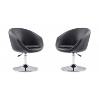 Manhattan Comfort 2-AC036-BK Hopper Black and Polished Chrome Faux Leather Adjustable Height Chair (Set of 2)